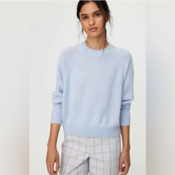 NEW BABATON Luxe Cashmere Crew Sweater Baby Blue Crewneck Wool XS ARITZIA - Picture 3 of 13